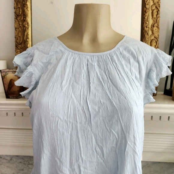Aritzia Wilfred Blue Crinkle Babydoll Dress Sidonie Ruffle Boho Size Small - Picture 6 of 10